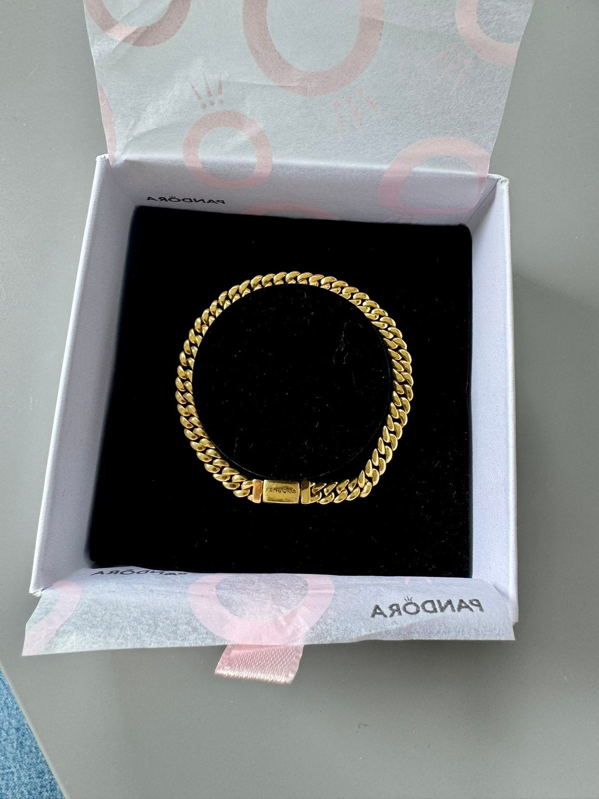 Pandora Cuban Schakelarmband, Ophalen of Verzenden, Zo goed als nieuw, Goud