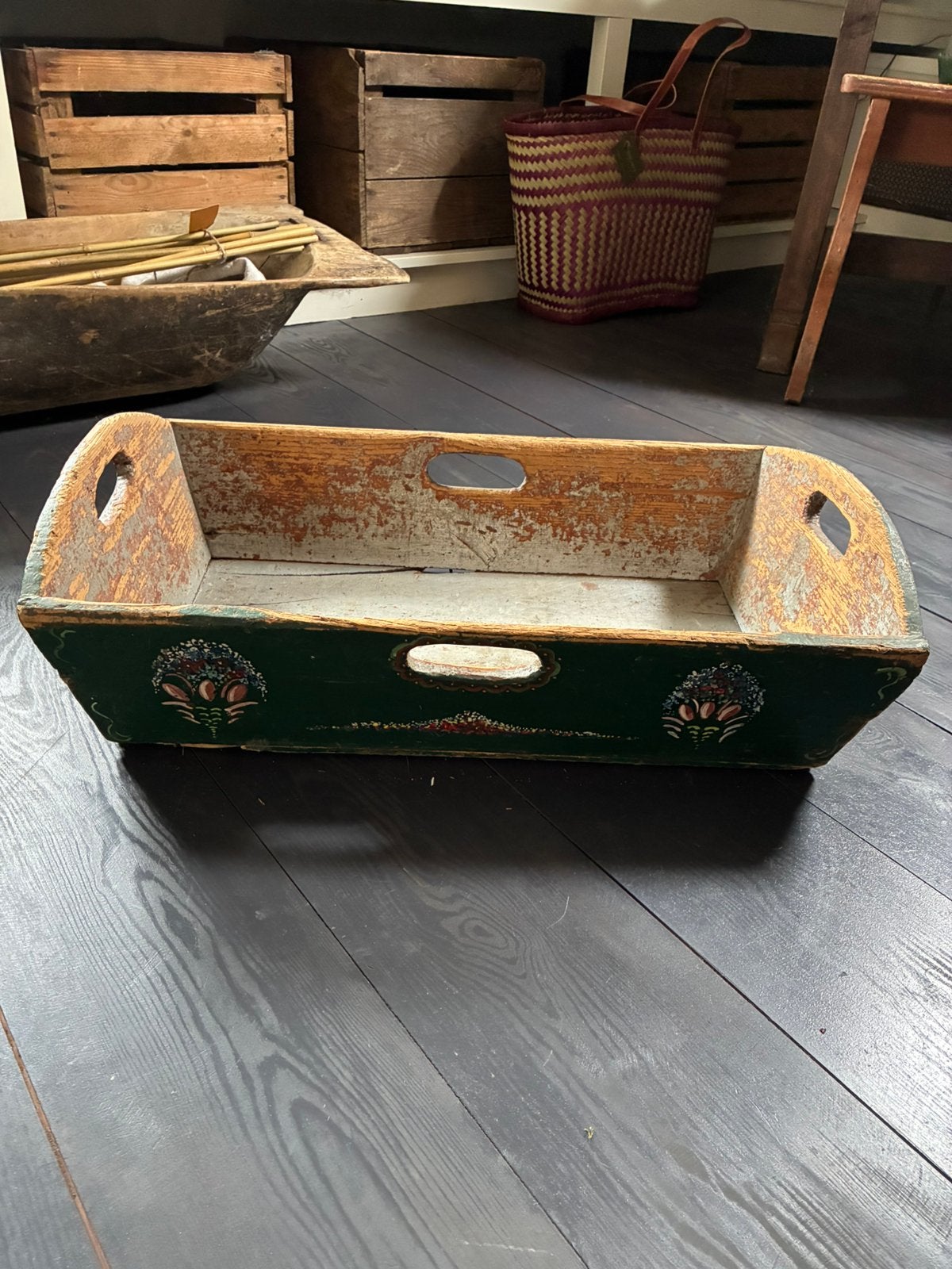 Antieke mangelbak volkskunst, Ophalen of Verzenden