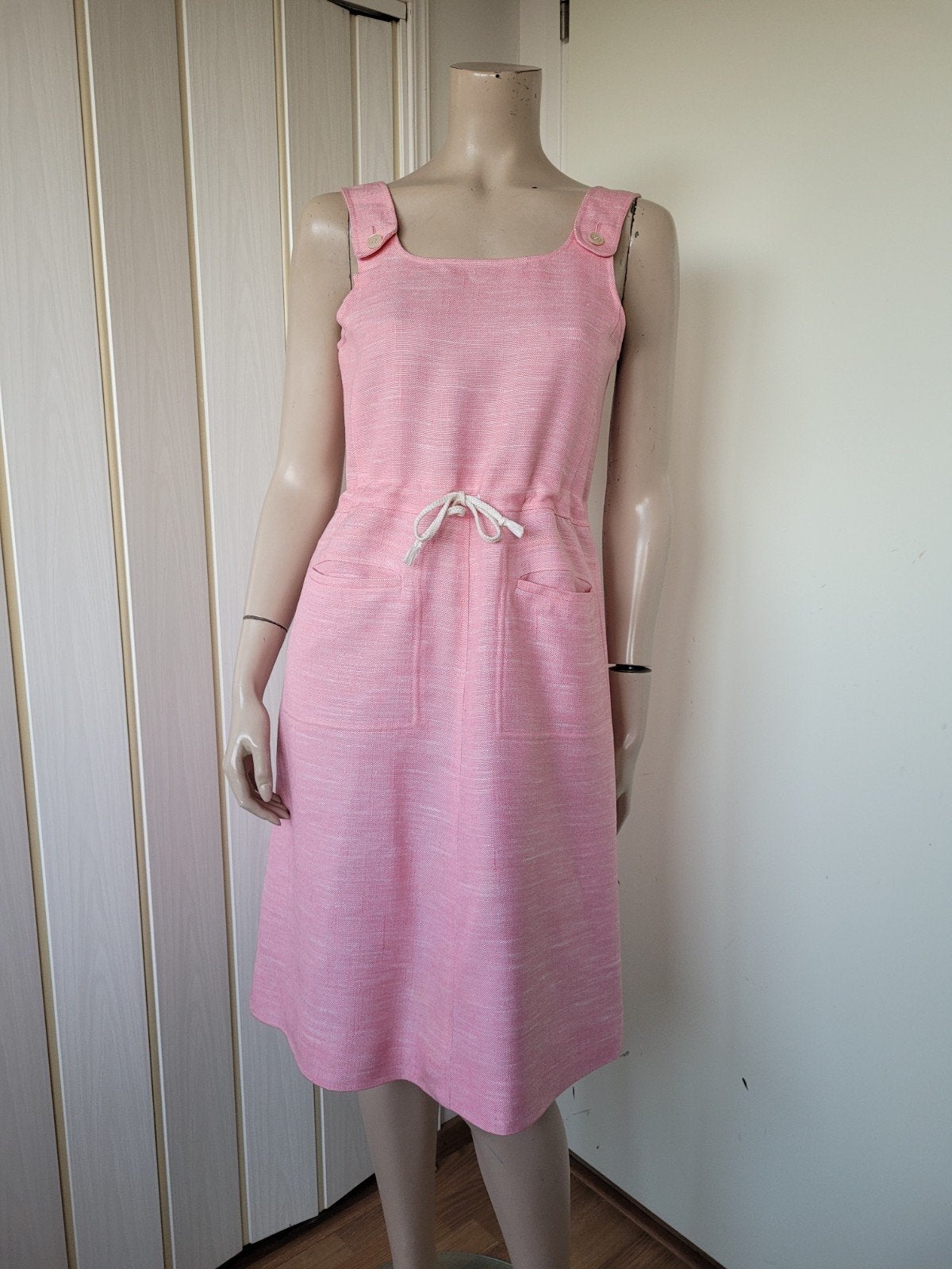 Courreges Paris designer jurk zomer roze rayon maat 36/S, Courrege, Ophalen of Verzenden, Zo goed als nieuw, Roze