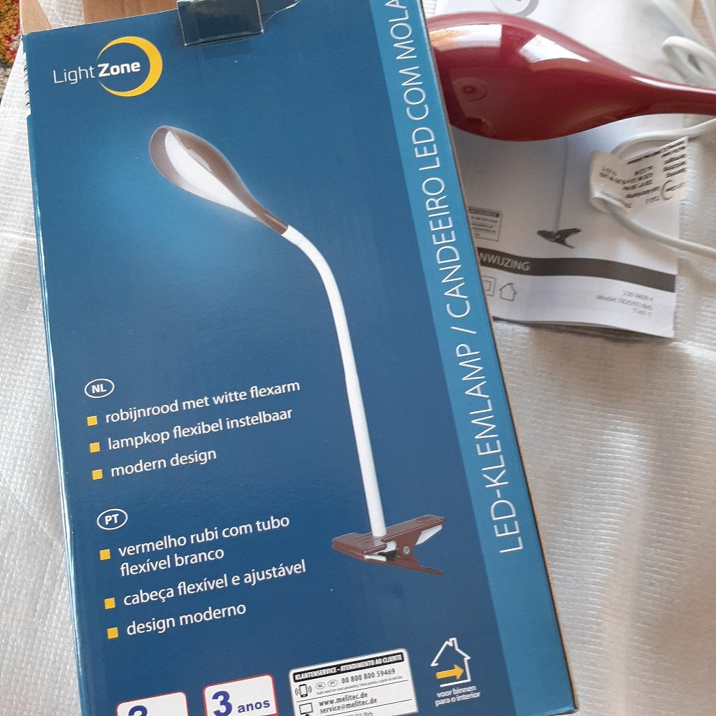 LED-klemlamp robijnrood met witte flex-arm, Huis en Inrichting, Ophalen, Zo goed als nieuw