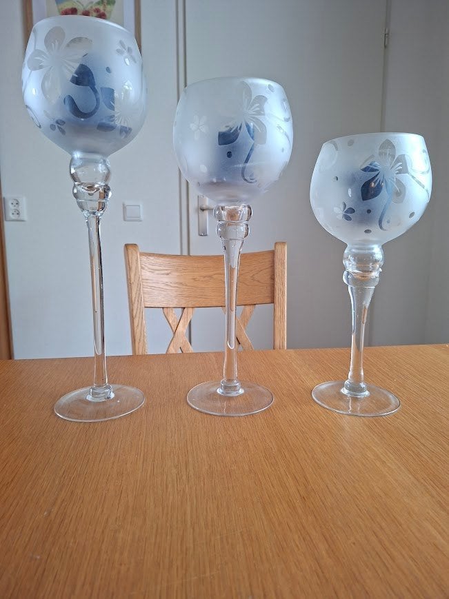 3 grote galzen kaarsenhouders, Ophalen, Zo goed als nieuw, Glas, 40 cm