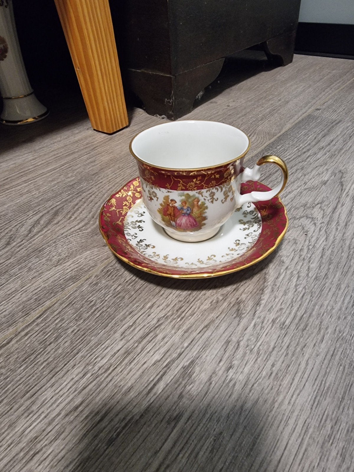 Vintage theekopje met schotel, 24 karaat goud, Ophalen of Verzenden