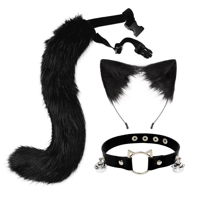 Zwarte Vossenstaart Oren En Halsband Fursuit Furry Staart, Verzenden, Nieuw