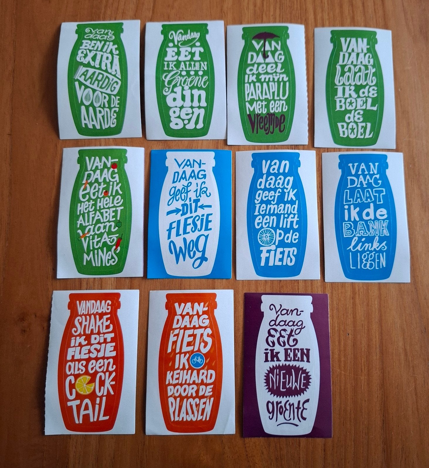 11 Actimel stickers met leuke spreuken, Ophalen of Verzenden, Zo goed als nieuw, Merk