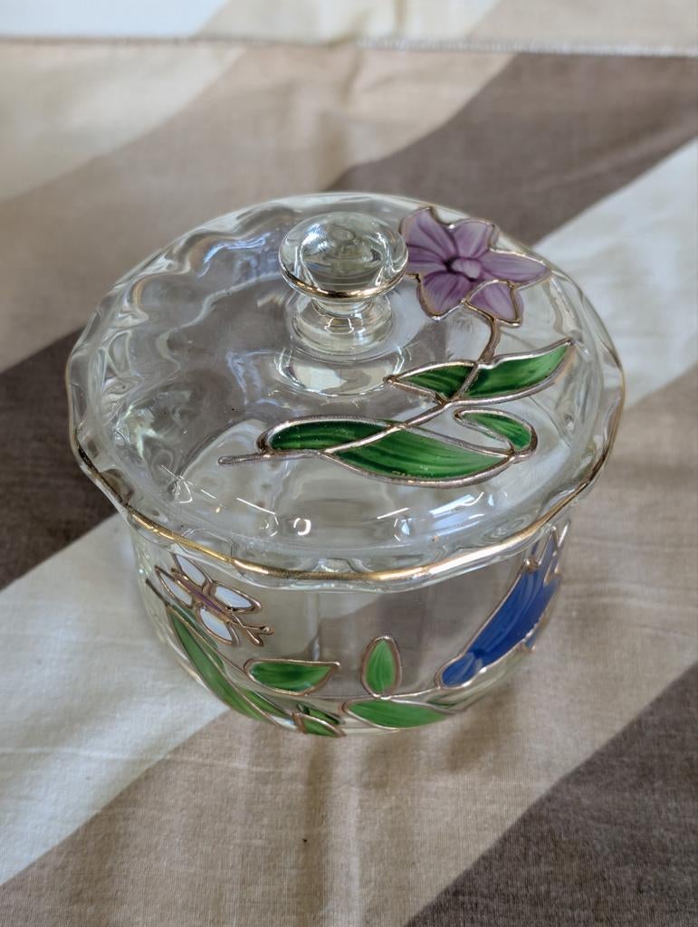 Vintage glazen potje Tiffany style, Antiek en Kunst, Antiek | Glas en Kristal, Ophalen of Verzenden