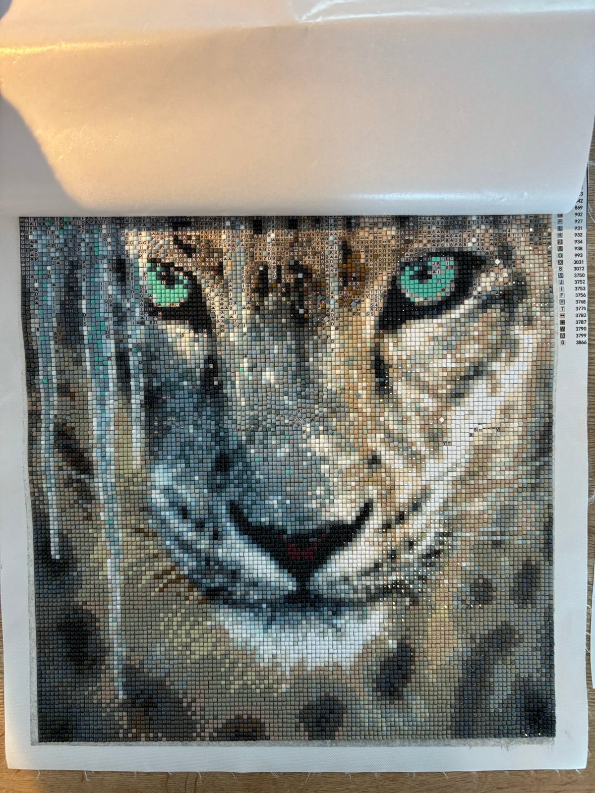 Diamond Painting witte luipaard (onafgemaakt), Gebruikt, Ophalen of Verzenden, Textiel, Diamond painting