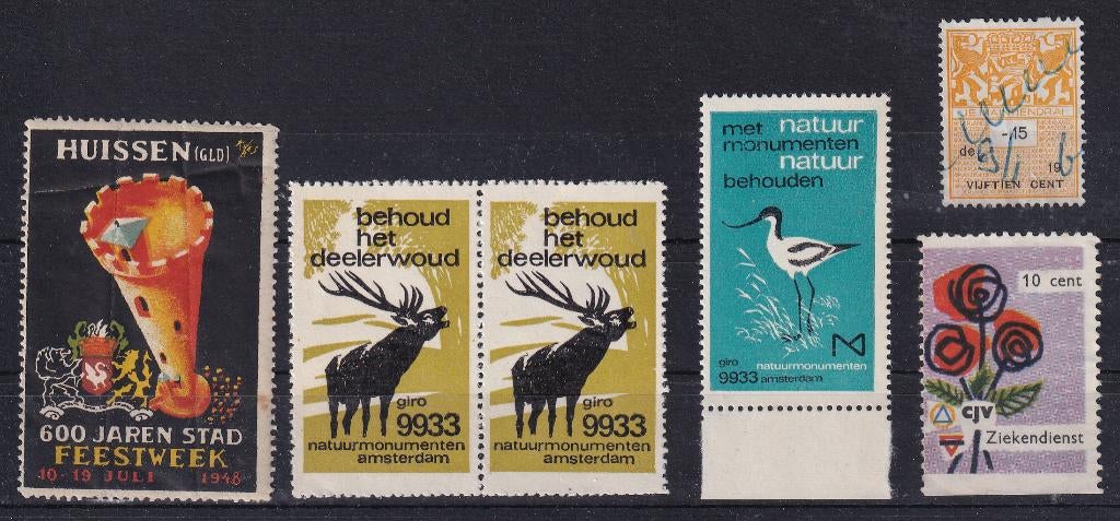 X185) vignetten NL oa Huissen 1948 en Deelerwoud, Verzenden, Na 1940, Postfris