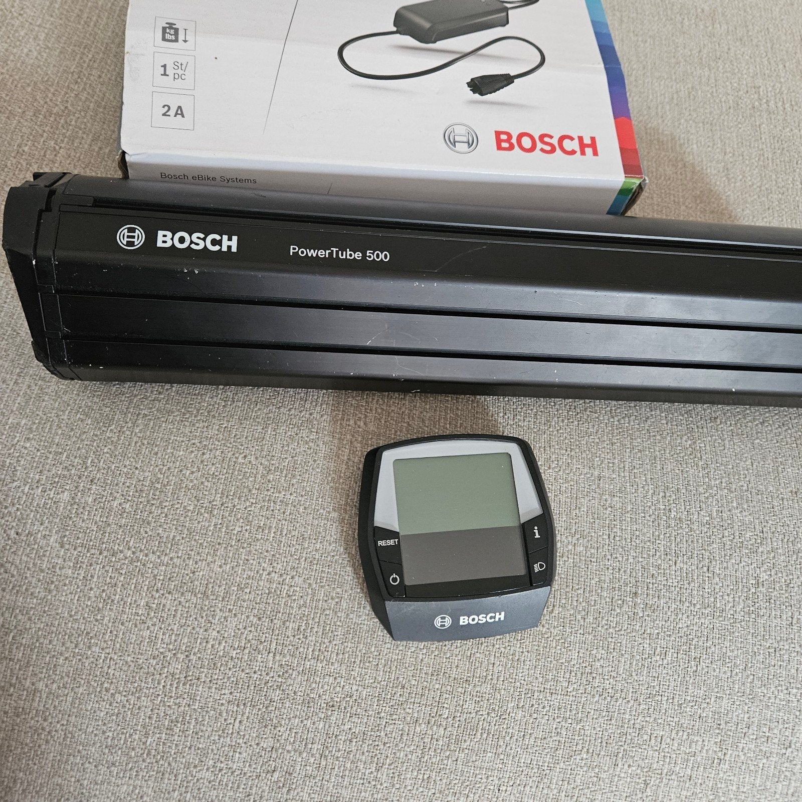Bosch PowerTube 500 met lader en display voor E-bike, Ophalen, Zo goed als nieuw