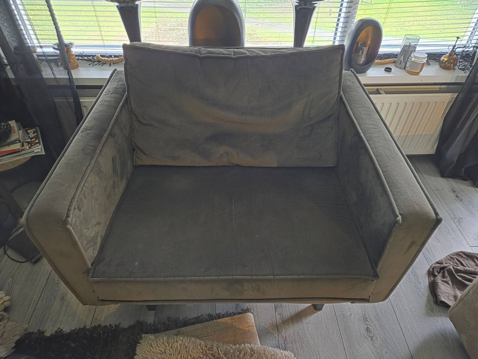 Comfortabele groene loveseat, Ophalen, Gebruikt, 75 tot 100 cm, 100 tot 125 cm