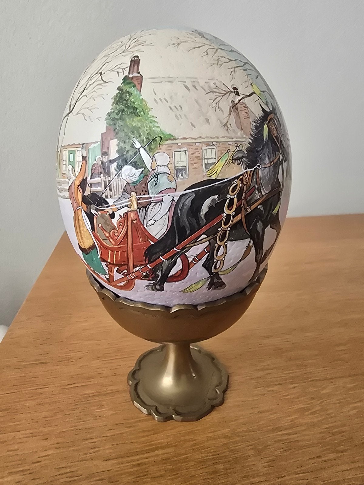 Handgeschilderd struisvogelei - Friese wintertafereel 1987, Ophalen of Verzenden