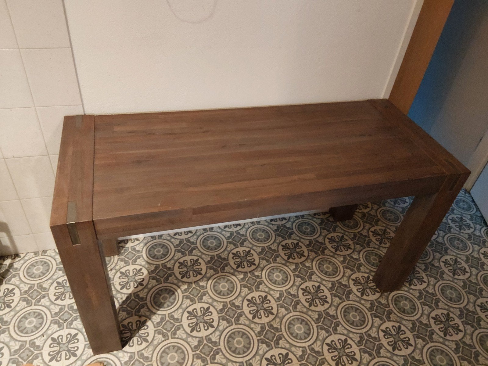 Acaciahouten tafel 130x52x68cm, Huis en Inrichting, Ophalen, Gebruikt, 75 cm of meer, Modern