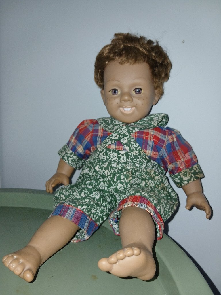 Vintage pop met sproetjes en geruite kleding, Verzenden, Gebruikt, Pop