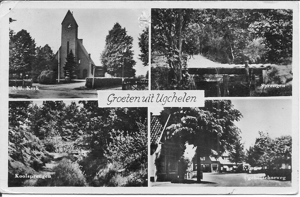 Oude ansichtkaart Groeten uit Ugchelen (1954), Ophalen of Verzenden, 1940 tot 1960, Gelopen, Gelderland