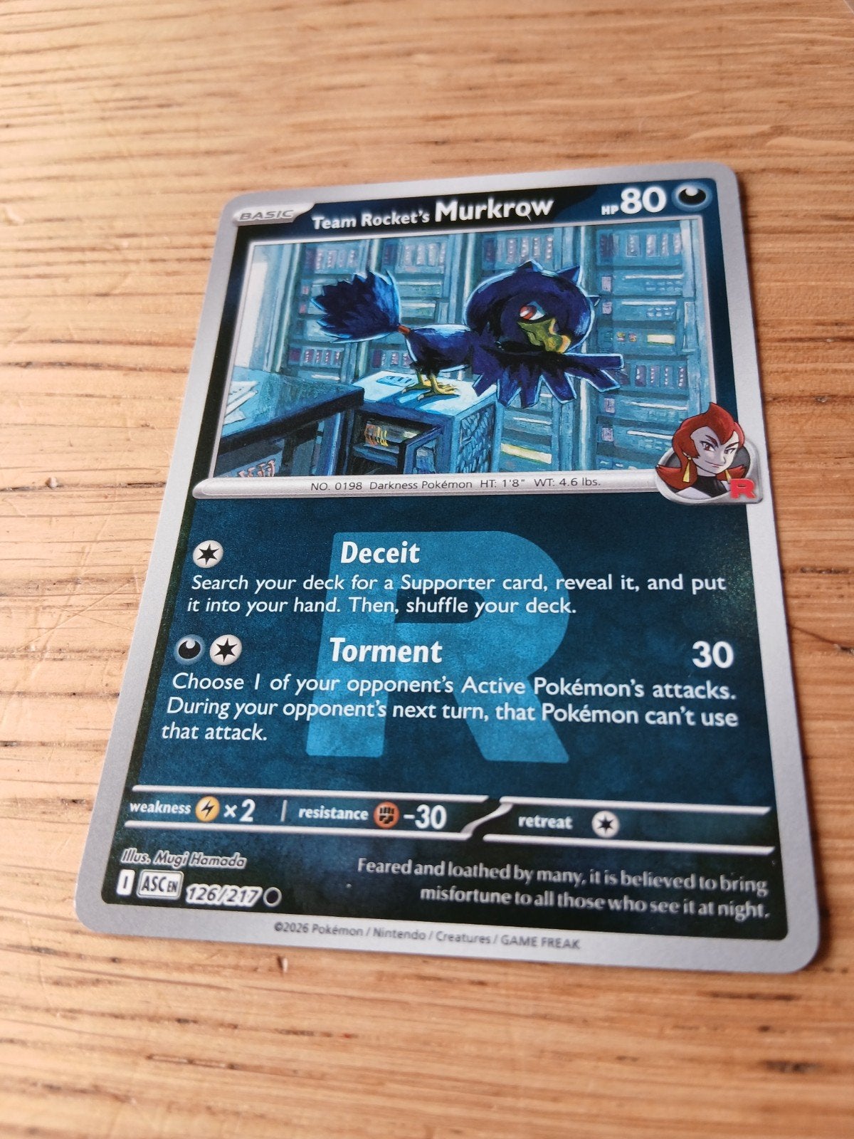 Team Rocket's Murkrow Pokémon Kaart 126/217 ASCEN, Ophalen of Verzenden, Zo goed als nieuw, Losse kaart
