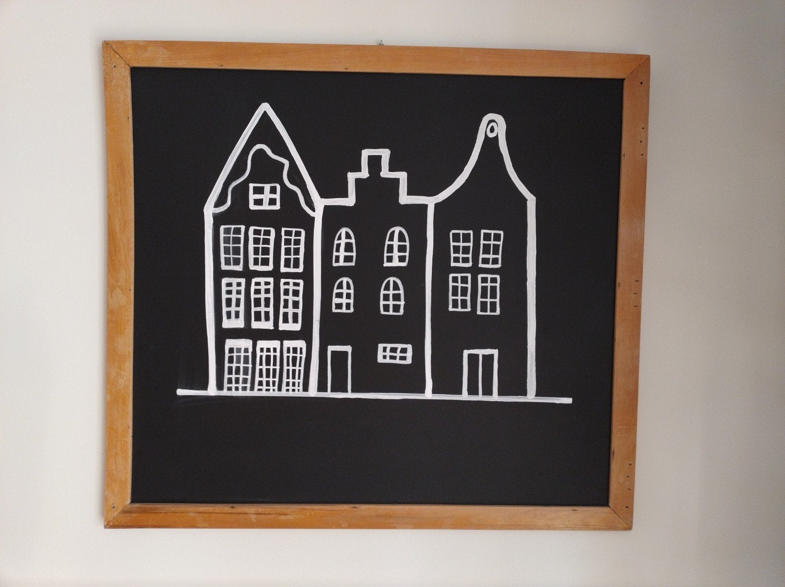 Vintage houten krijtbord, Ophalen, Gebruikt, Hout, 75 cm of meer