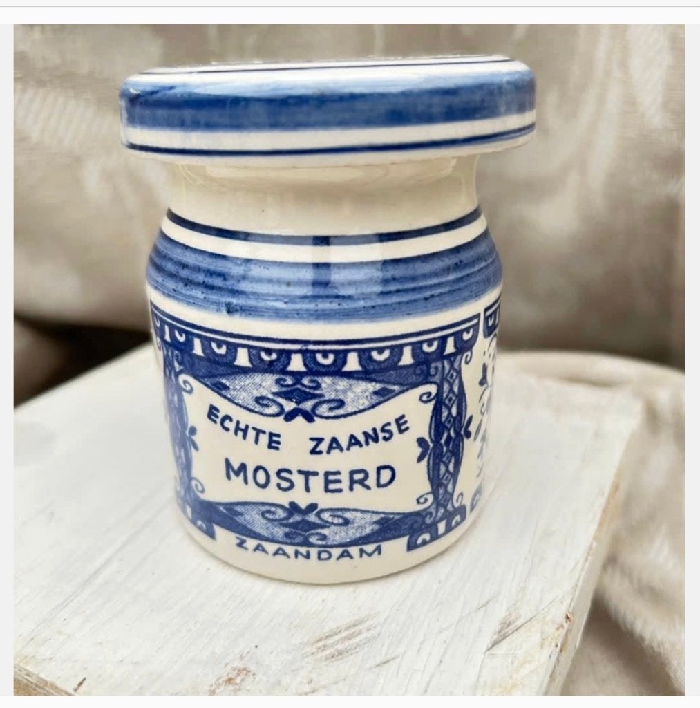 Handgeschilderd Delfts Blauw “echte Zaanse Mosterd” potje, Ophalen of Verzenden
