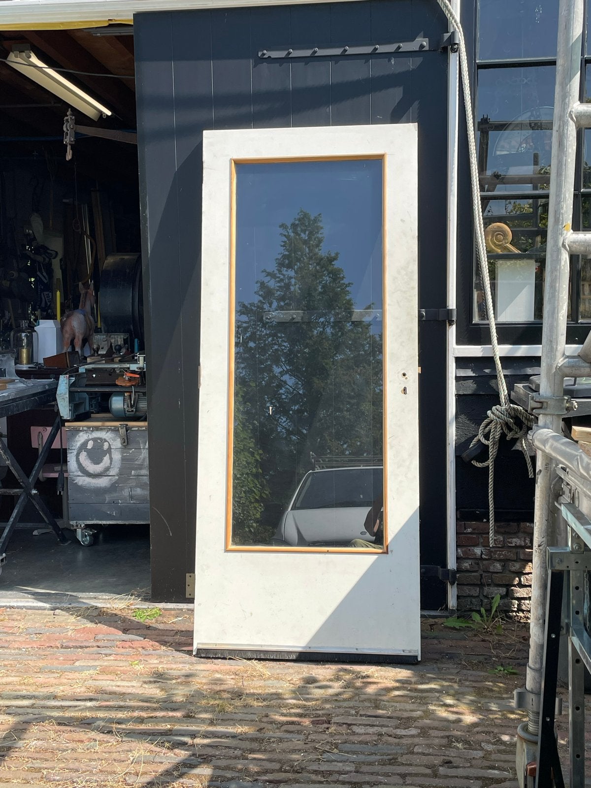 Deur met glazen ruit 200x83 cm, Ophalen, Gebruikt, 80 tot 100 cm, Binnendeur