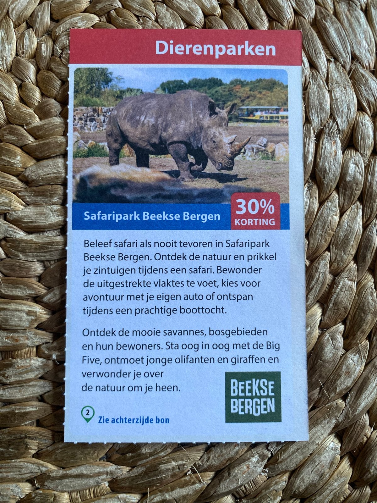 Safari park beekse bergen kortingsbon 30%, Tickets en Kaartjes, Drie personen of meer, Kortingskaart