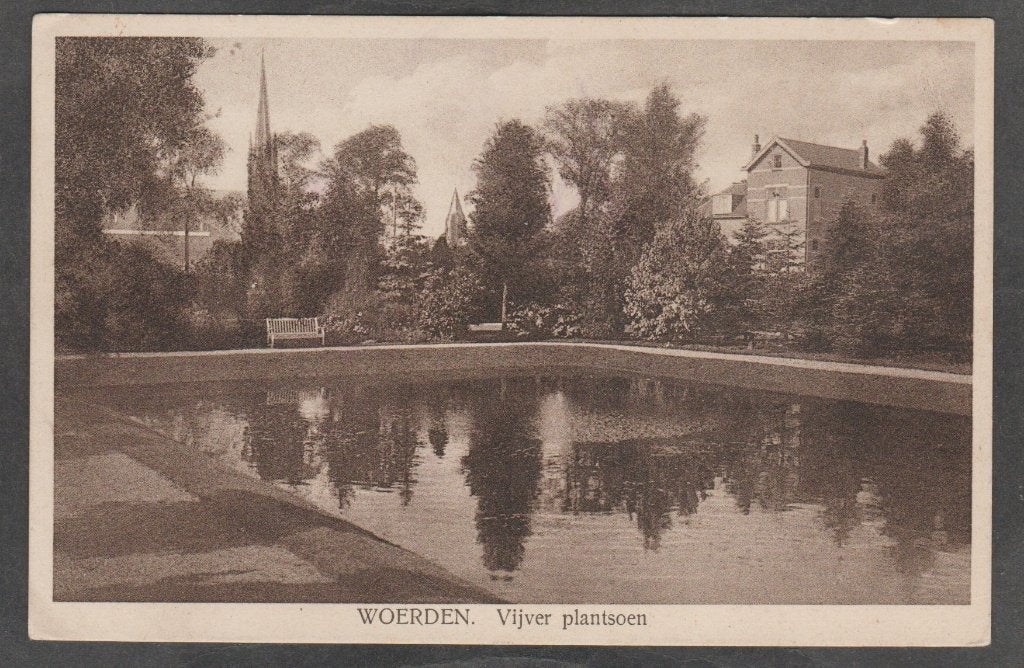 woerden gezicht op kerk en vijver, Verzenden, 1920 tot 1940, Gelopen, Utrecht