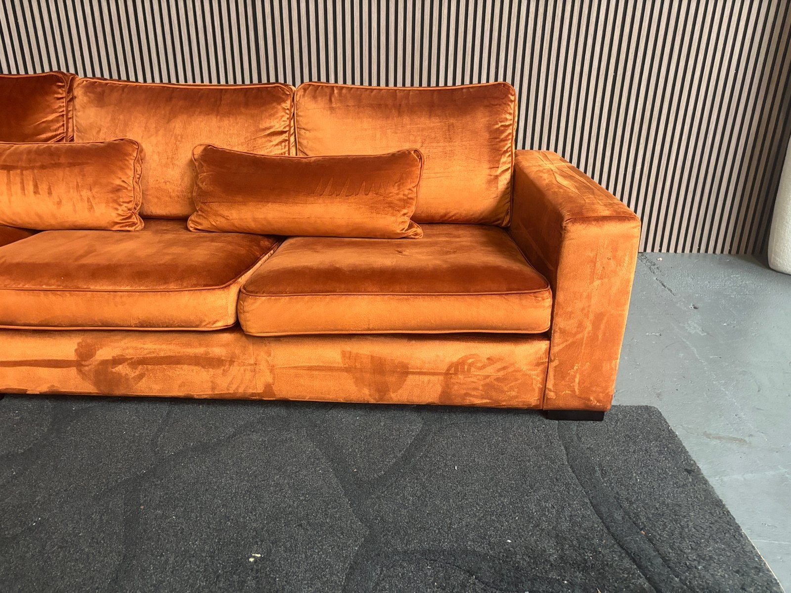 GRATIS LEVERING Velvet Hoekbank Koper 285x250 GEREINIGD, 250 tot 300 cm, Hoekbank, Ophalen of Verzenden, Zo goed als nieuw
