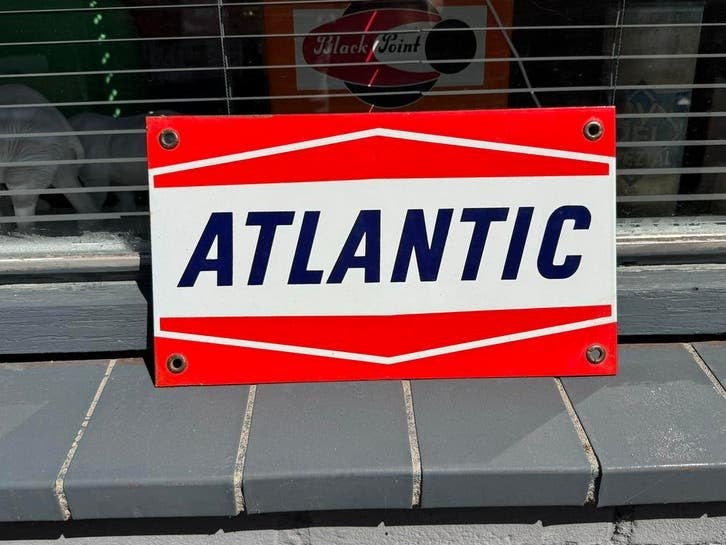 Vintage Atlantic Emaille Reclamebord - Garage Decoratie, Ophalen of Verzenden