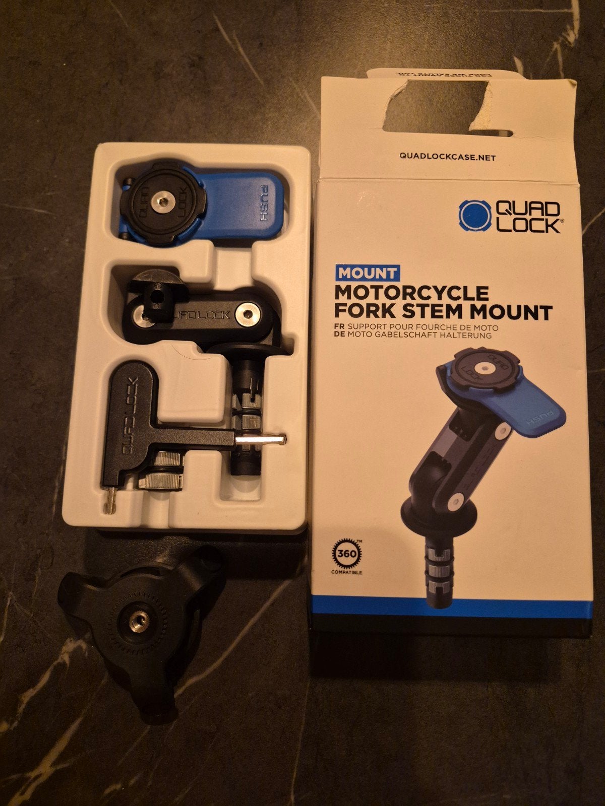 Quad Lock Motorcycle Fork Stem Mount + Vibratiedemper, Ophalen of Verzenden, Zo goed als nieuw