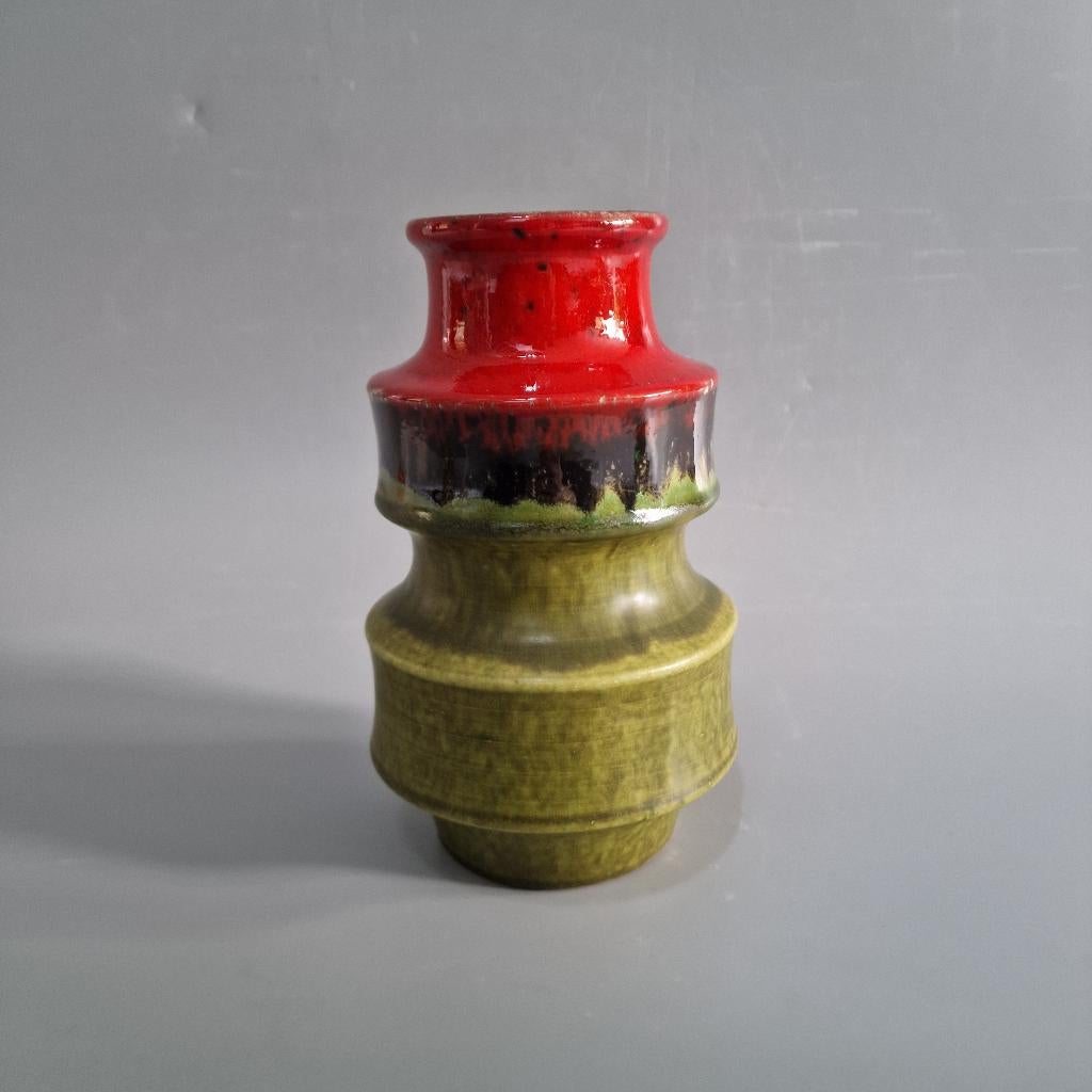 Vintage West-Duitse vaas gemaakt door Scheurich groen rood, Antiek en Kunst, Ophalen of Verzenden