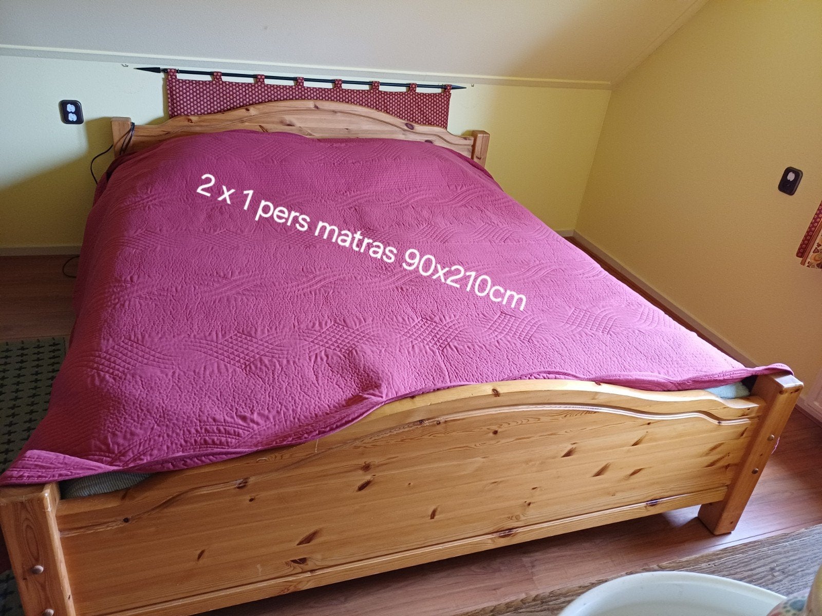 BED 2 PERSOONS GRENEN OMBOUW 180X210 INCL 2 MATRASSEN, Ophalen, Gebruikt, Tweepersoons, Degelijk