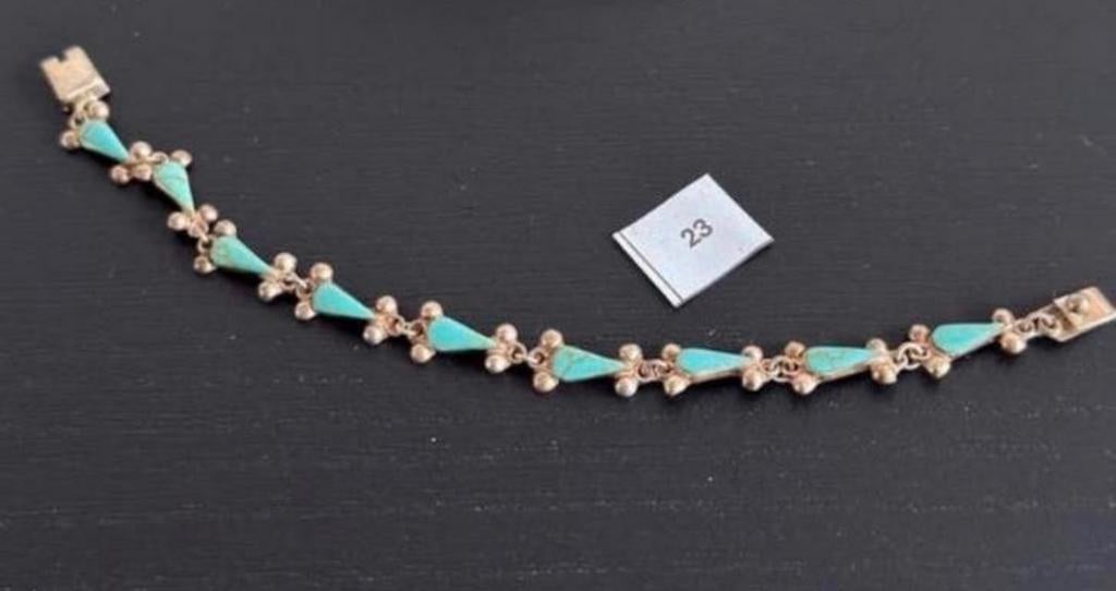 Elegante zilveren armband (925) met turquoise stenen, Ophalen of Verzenden, Gebruikt, Zilver, Met edelsteen