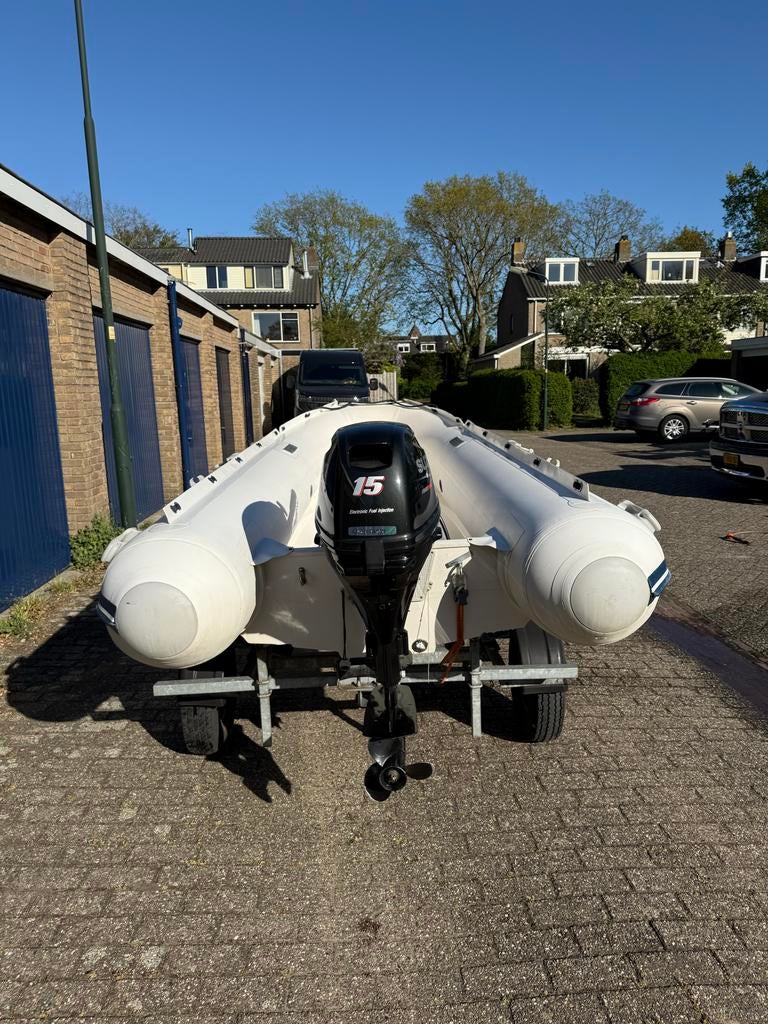 rubberboot RIB met 15pk Suzuki buitenboordmotor, Watersport en Boten, Rubberboten, Gebruikt, Benzine, Minder dan 70 pk, Overige materialen
