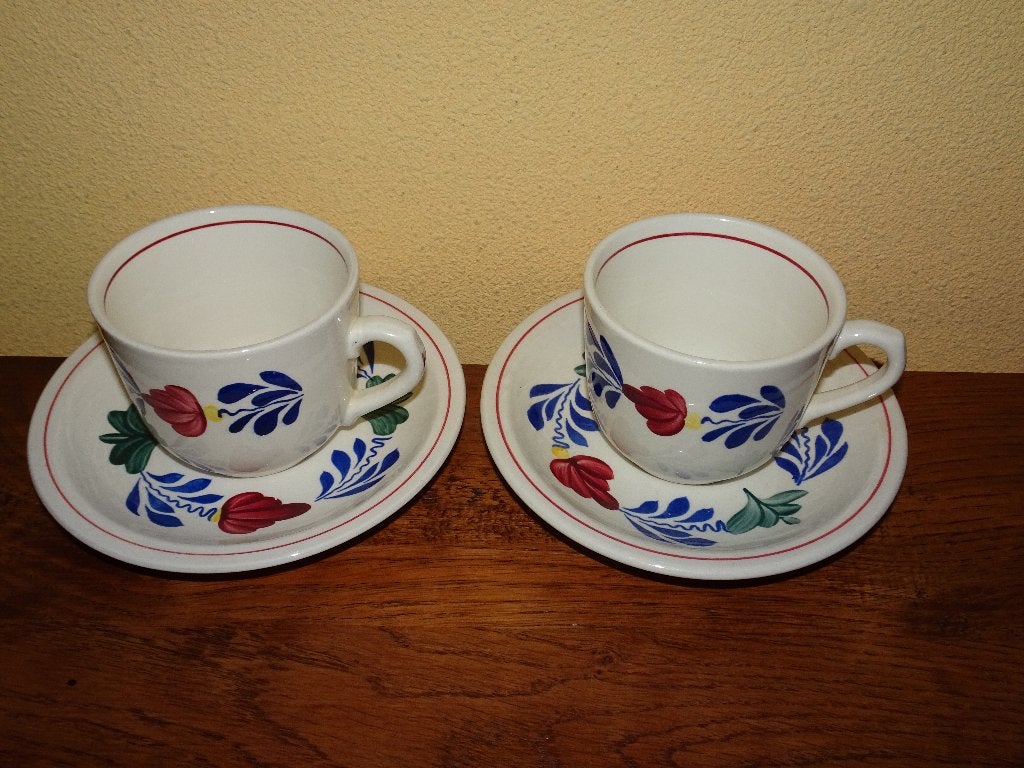 2 Boerenbont kop en schotels van Boch, Landelijk/Boerenbont, Ophalen of Verzenden, Zo goed als nieuw, Royal Boch