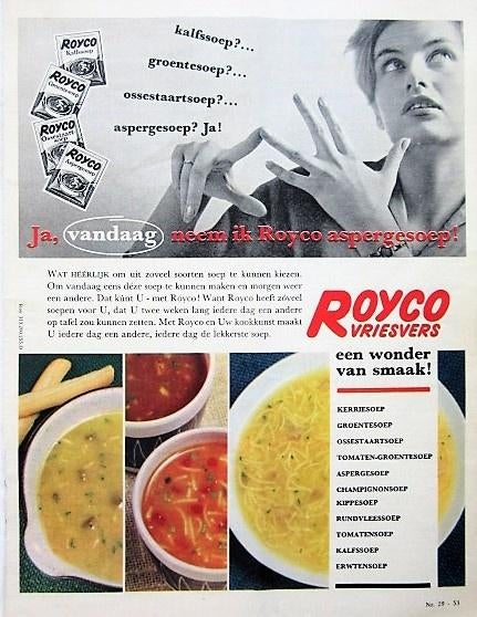 6 vintage advertenties reclames Royco soep 1958-62 soepen, Ophalen of Verzenden, Gebruikt, Overige typen