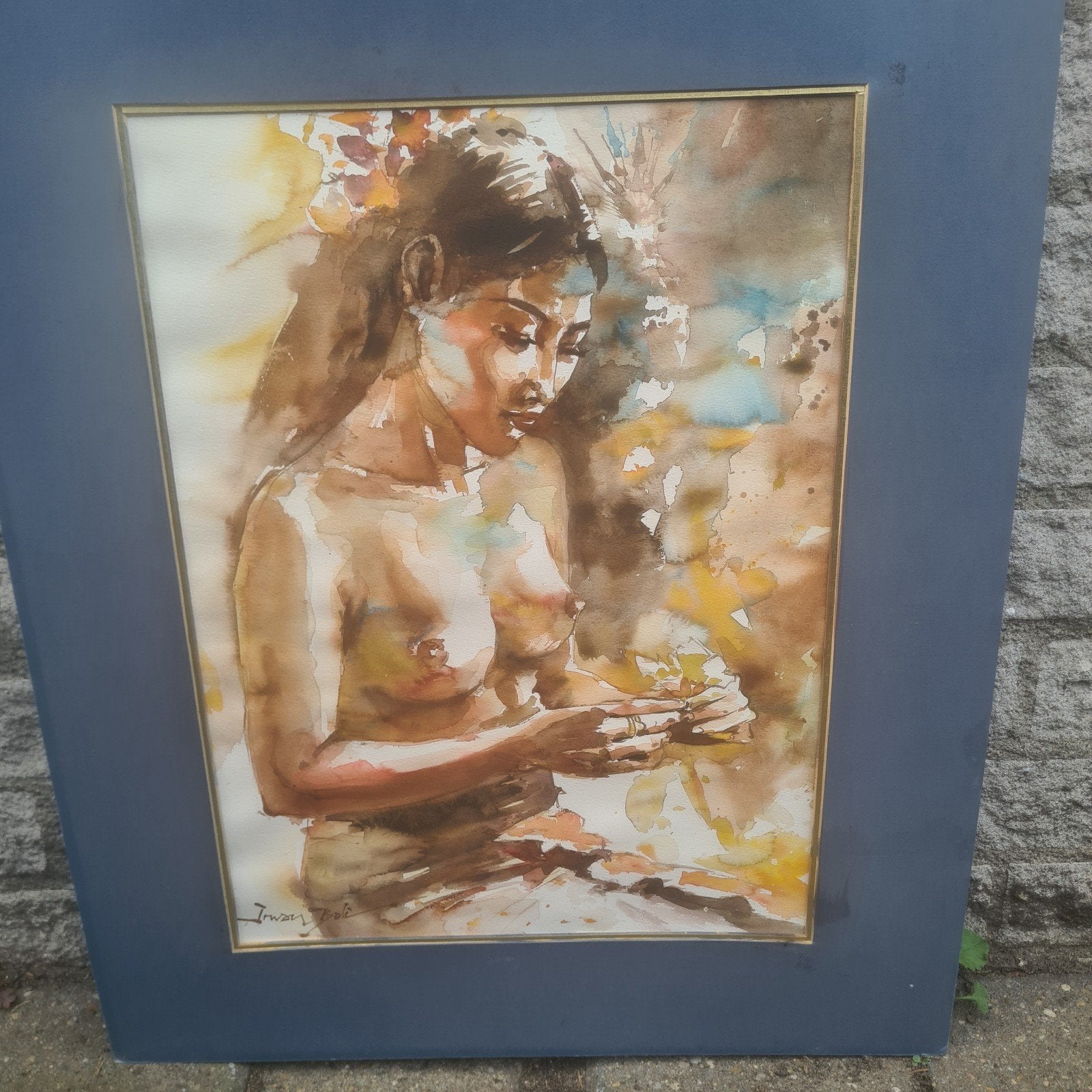 Aquarel van een vrouw, gesigneerd en ingelijst, Ophalen, Portret of Personen, Realistisch, Gesigneerd