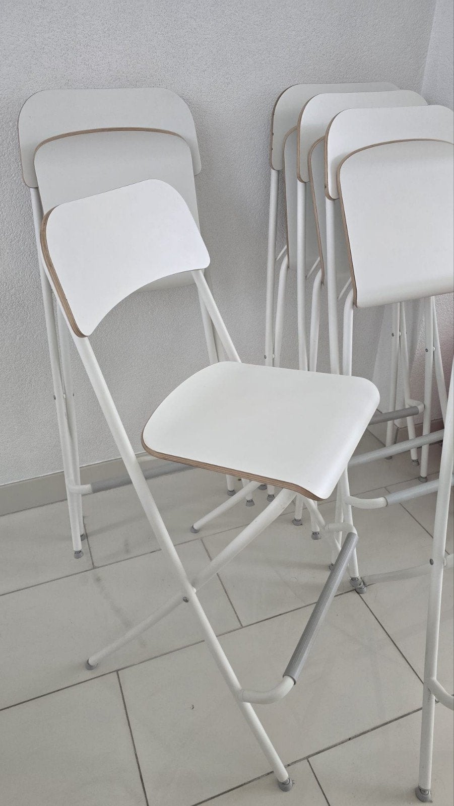 IKEA Franklin barkrukken - Wit, opvouwbaar en met rugleuning, Ophalen, Met voetsteun, 60 tot 90 cm, Hout