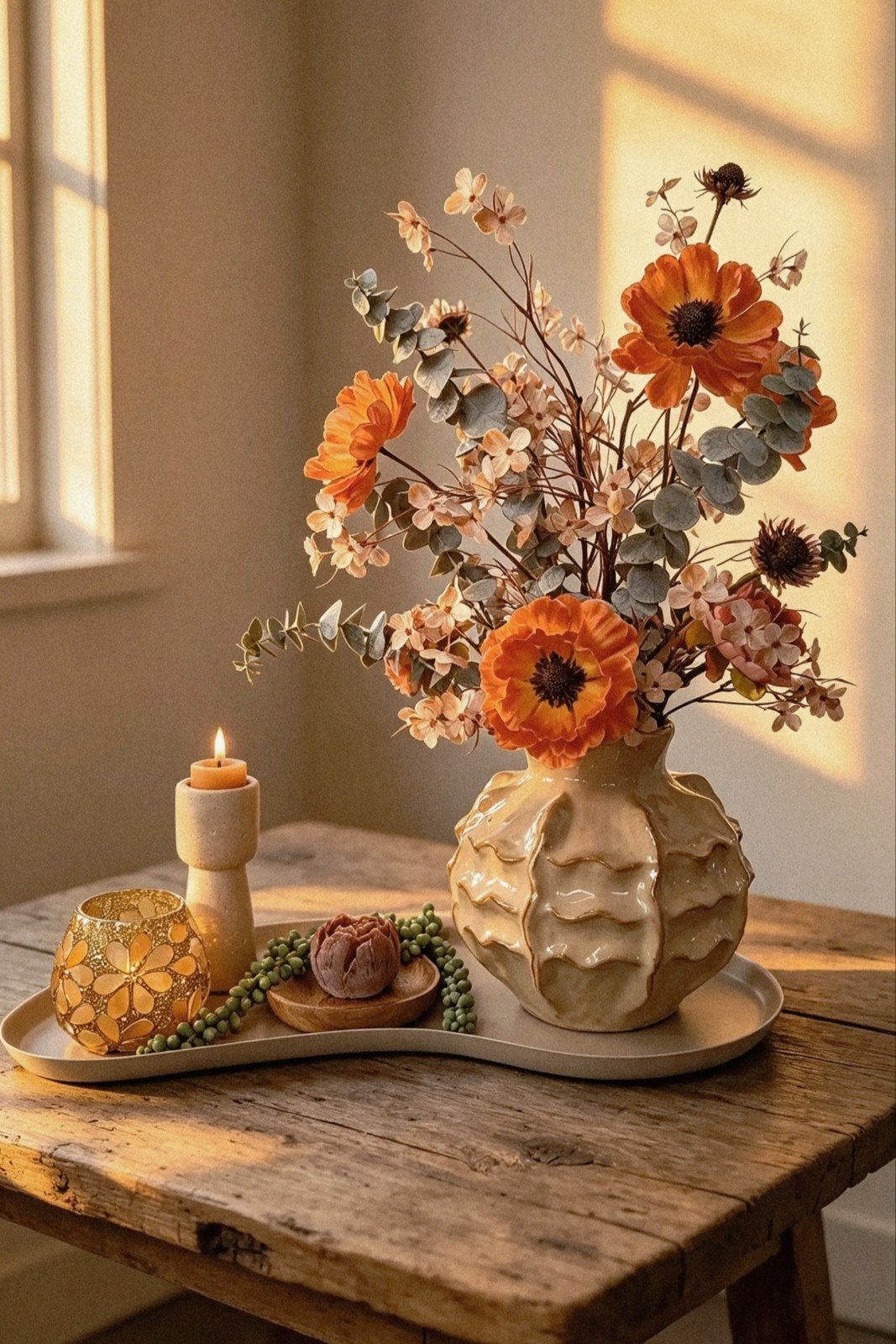 Luxe Herfst Tafelset - Zijdebloemen, Ophalen of Verzenden, Nieuw