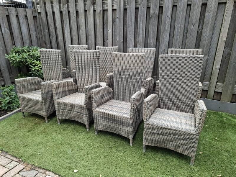8 luxe verstelbare wicker tuinstoelen met kussens, Tuin en Terras, Ophalen, Gebruikt, Wicker, Verstelbaar