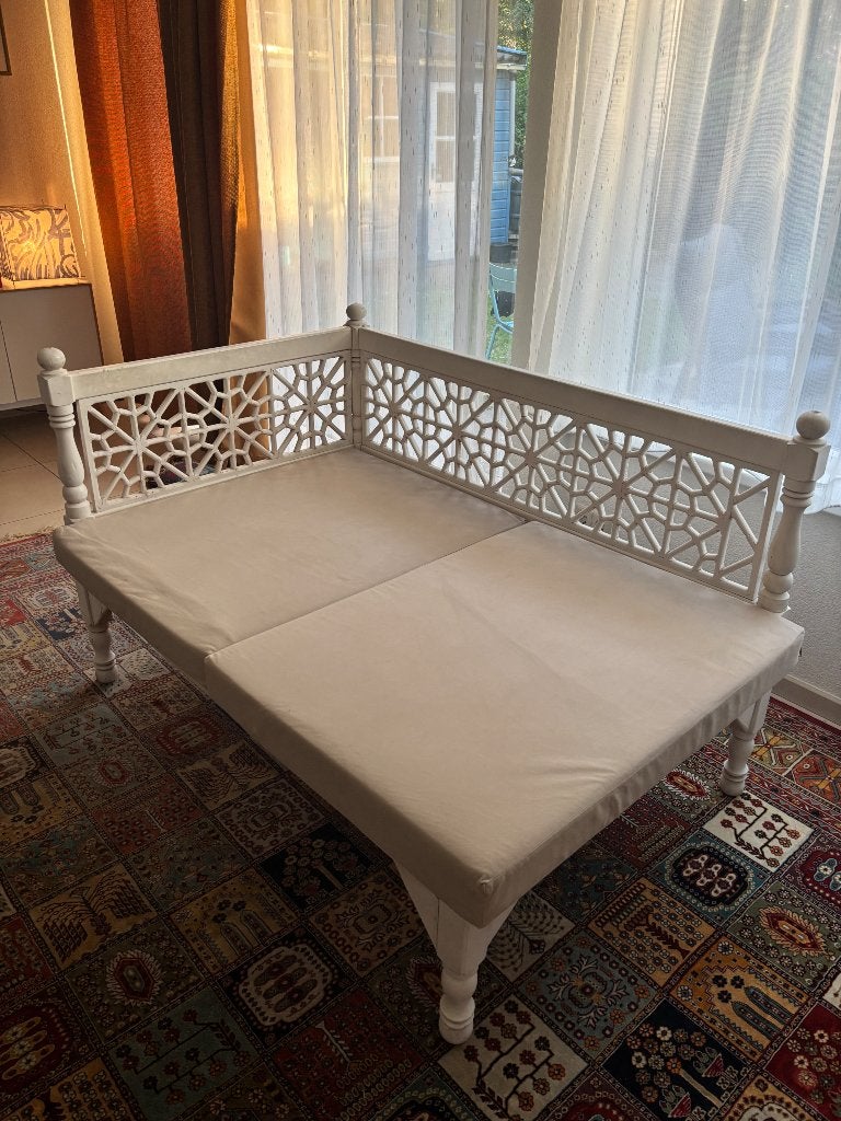 Houten loungebank, Ophalen, Gebruikt, Tweepersoons, 75 tot 100 cm