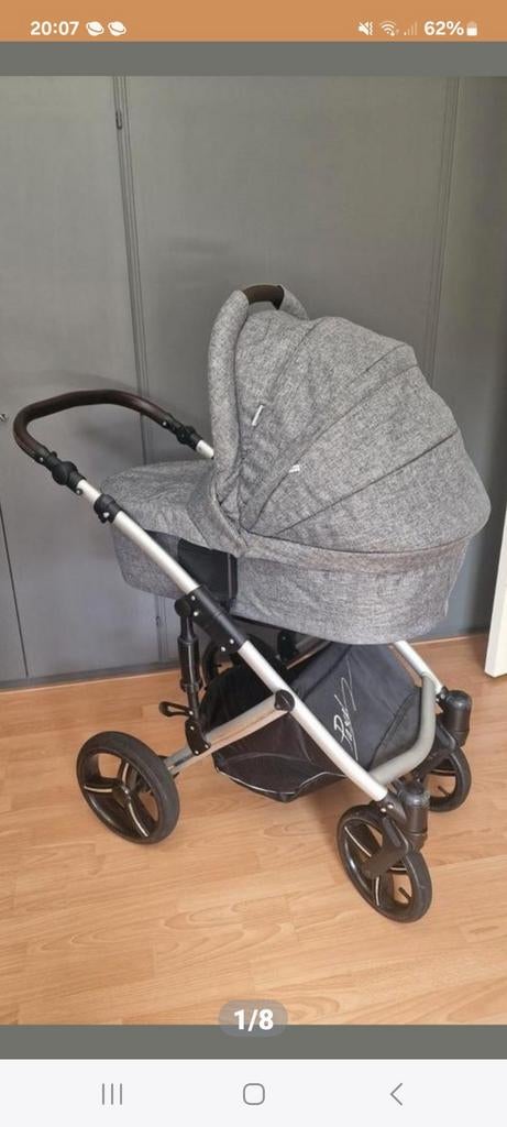 Bebetto, Grijze kinderwagen met reiswieg en verzorgingstas., Ophalen of Verzenden, Overige merken, Met reiswieg