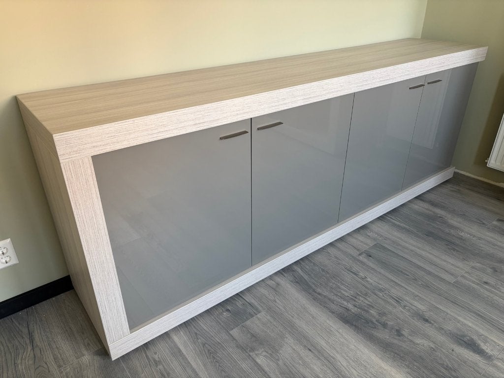 Grijs groot dressoir, Ophalen, Overige materialen, 200 cm of meer, Modern, hotel-chique, design, hoogglans grijs