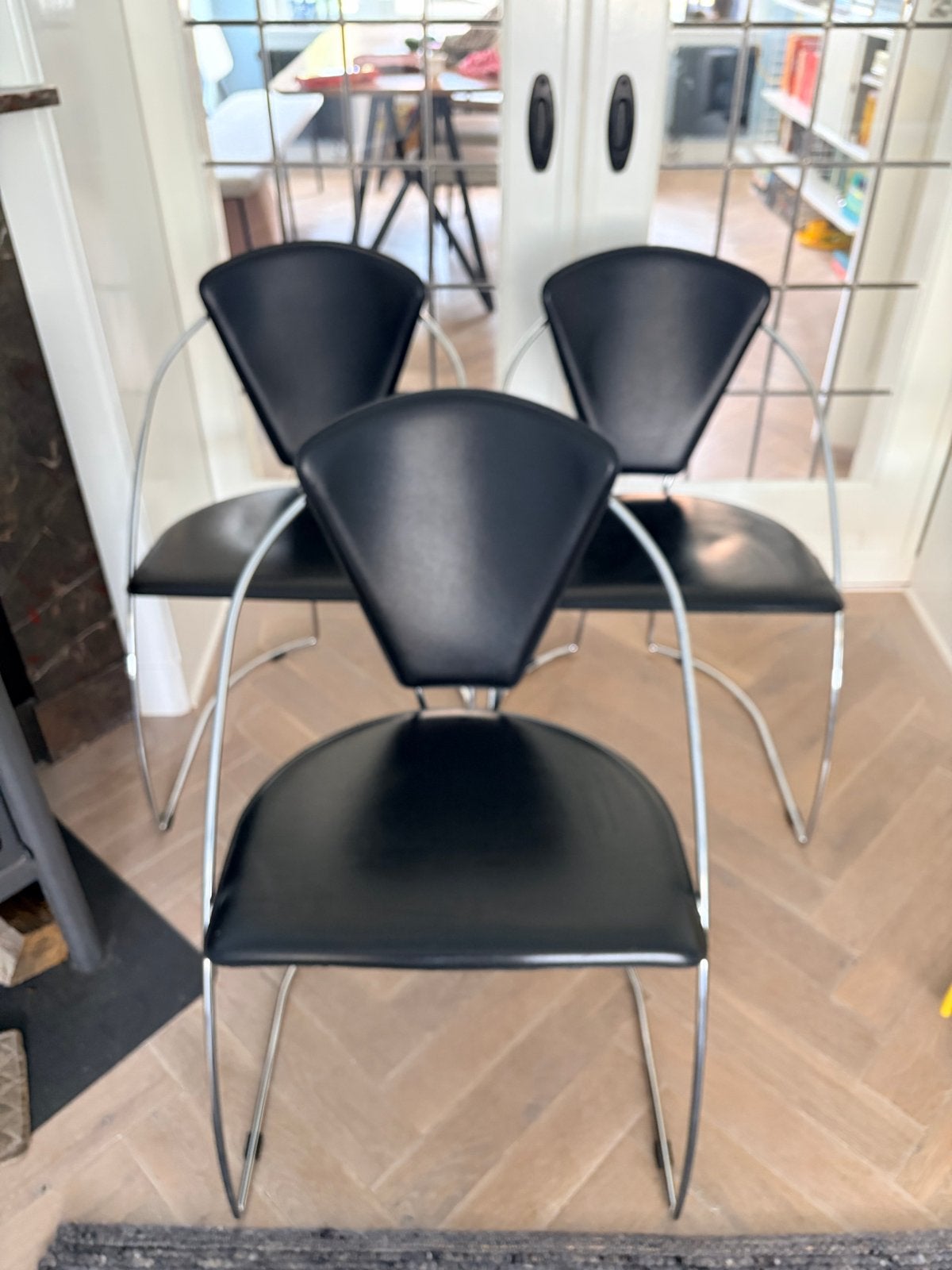 Set van 3 Vintage Arrben Design Stoelen - Zwart & Chroom, Ophalen, Kunststof, Gebruikt, Drie