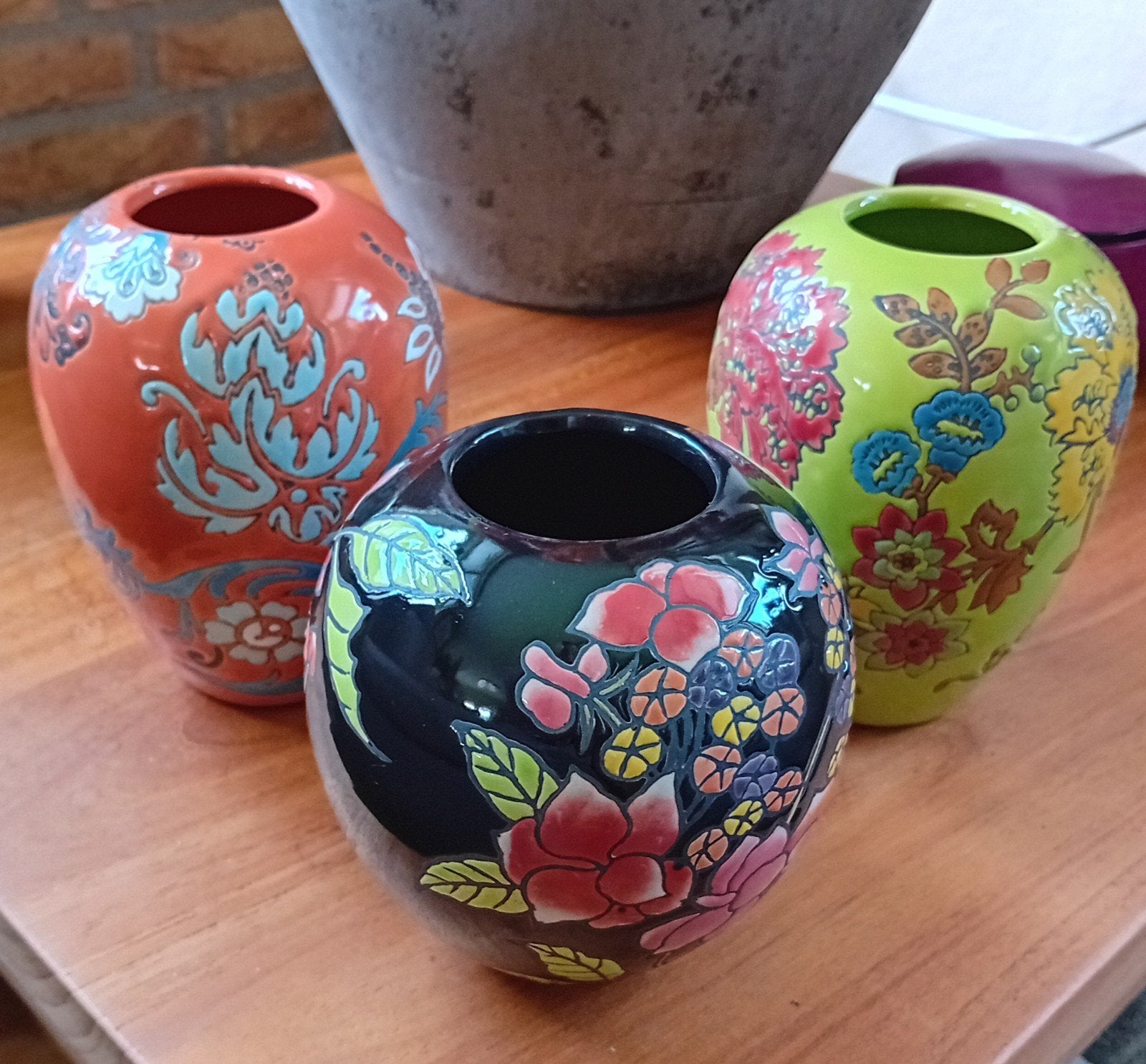 Set van 3 Des Pots vaasjes - Handgemaakt en kleurrijk, Meerkleurig, Ophalen of Verzenden, Zo goed als nieuw, Handgemaakt