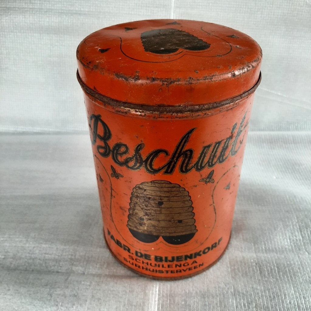 Vintage beschuitbus van "Fabr. De Bijenkorf Surhuisterveen, Ophalen, Gebruikt, Beschuit, Overige merken