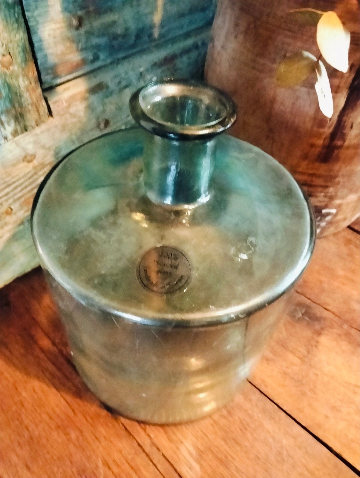 Grote groen kleurige fles vaas uit Spanje, Gebruikt, ., Ophalen of Verzenden, Glas