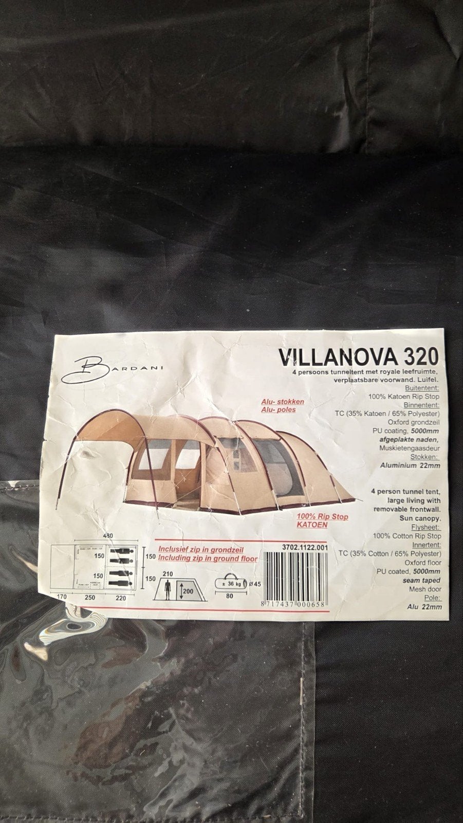 Villanova 320   4 persoons tent, Caravans en Kamperen, Tenten, Ophalen, Zo goed als nieuw