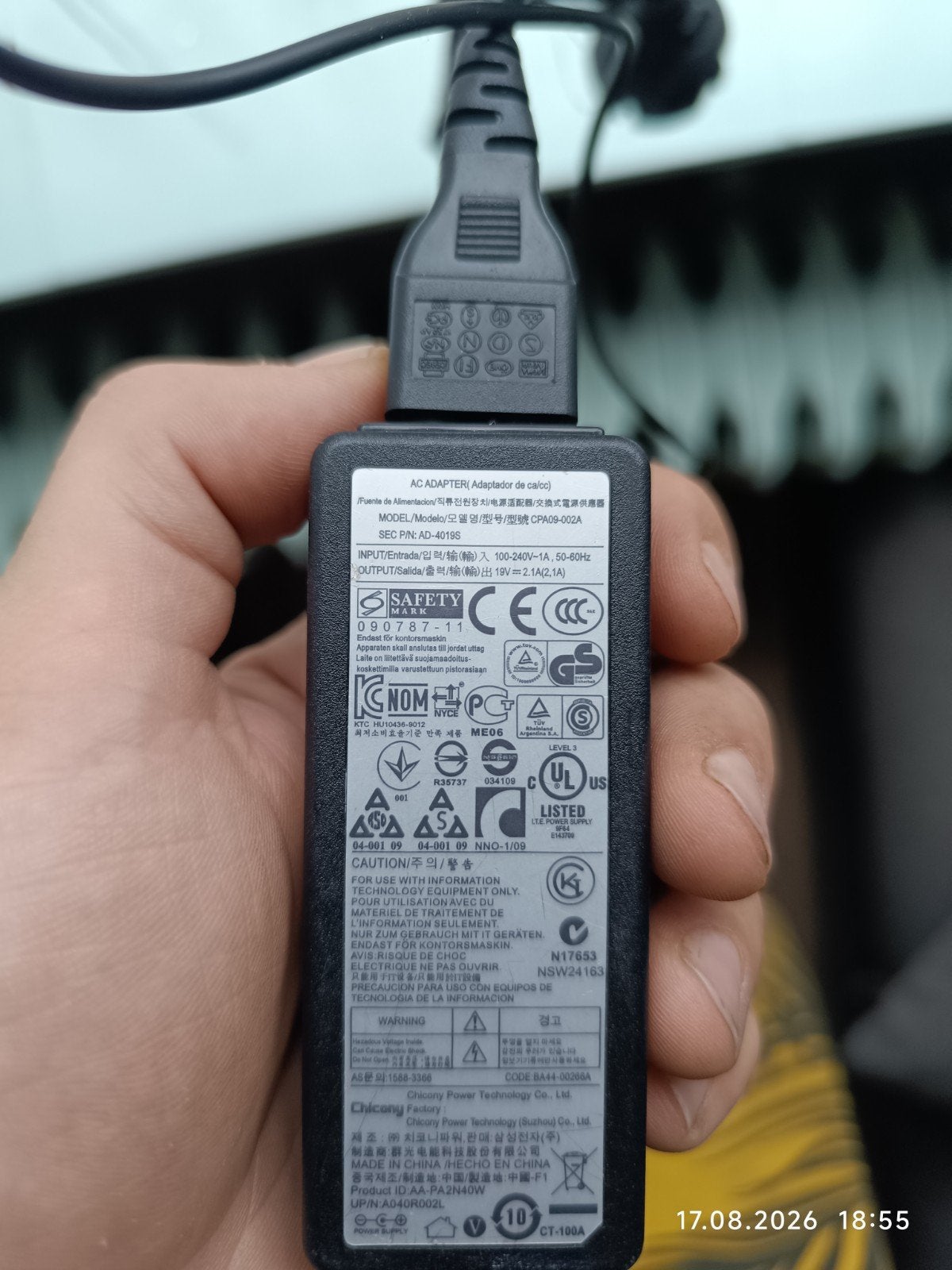 Chicony Power Technology AC Adapter AD-4019S, Ophalen of Verzenden, Gebruikt, Chicony Power Technology