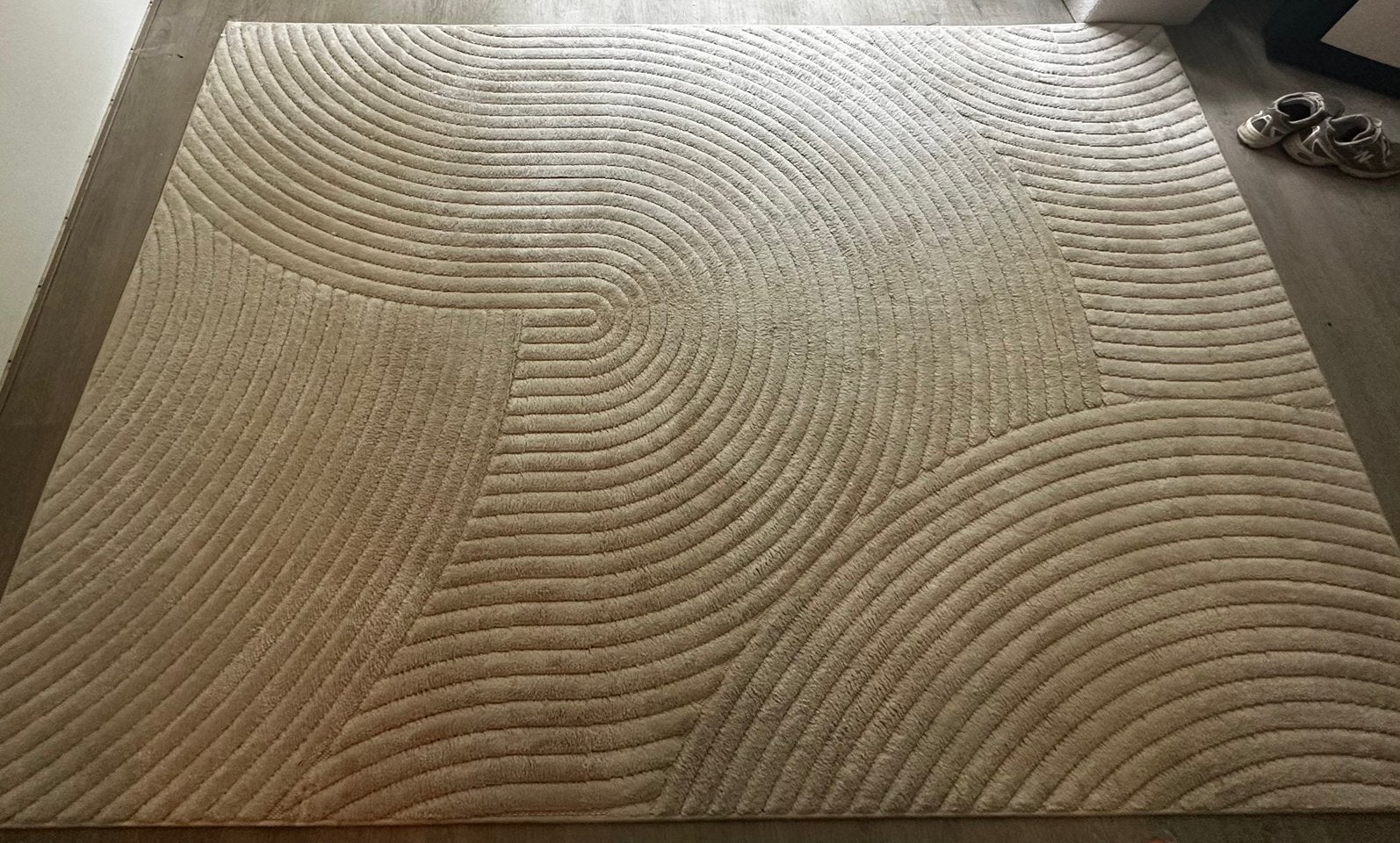 Grote beige japandi vloerkleed, Huis en Inrichting, Stoffering | Tapijten en Kleden, Ophalen, Japandi, Beige, Zo goed als nieuw