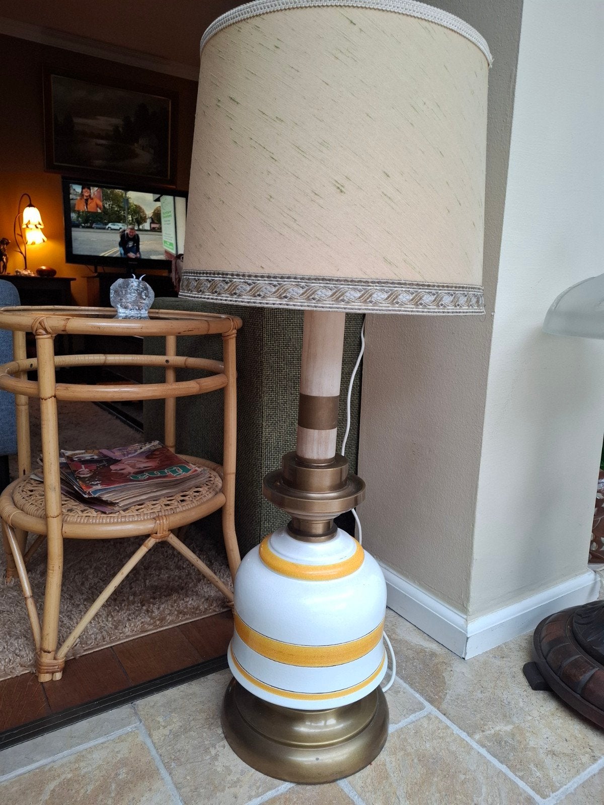 Vintage oranje jaren '70 vloerlamp messing en keramiek, Ophalen, Seventies