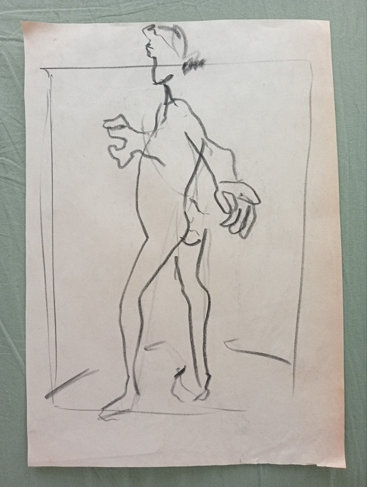 Houtskool tekening staand figuur jaren 90, Ophalen of Verzenden