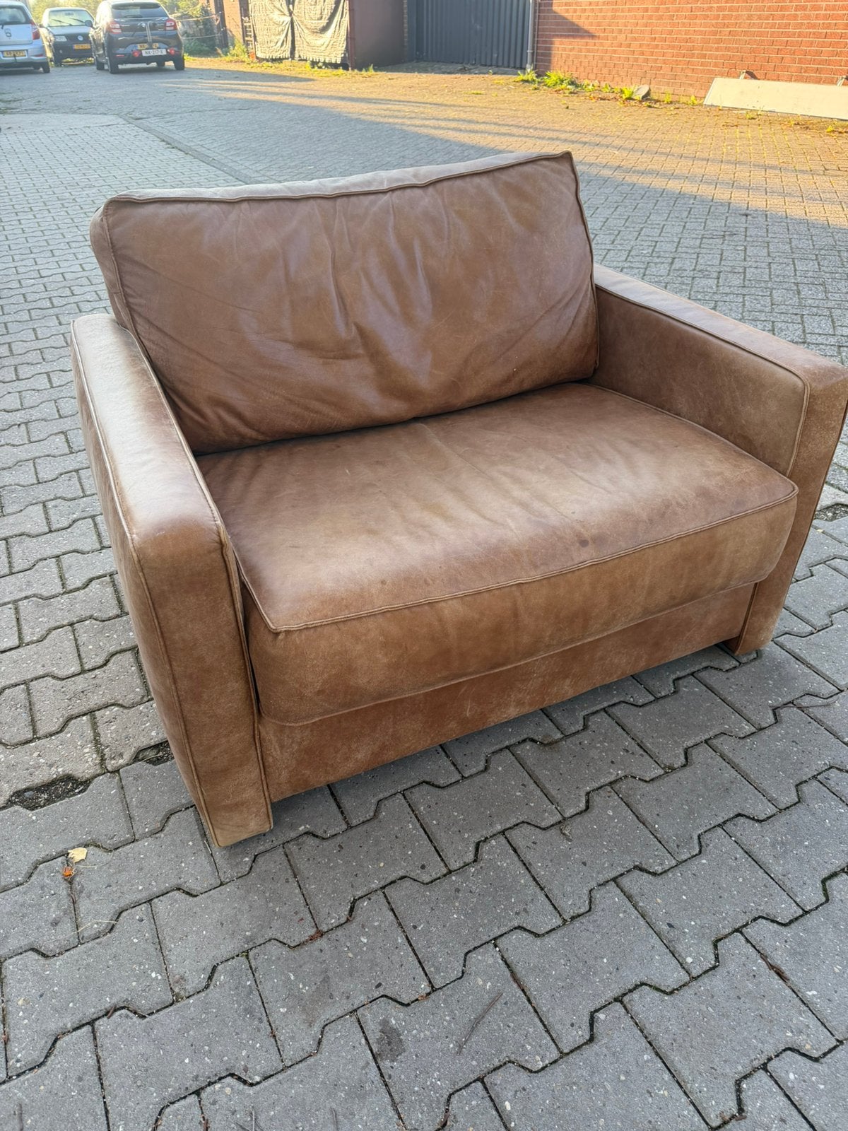 Love seat goossens leren bankstel te koop! Congac kleur!, Ophalen, Gebruikt, Tweepersoons, Rechte bank