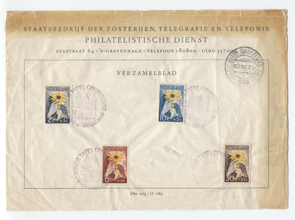 Verzamelblad ronde tafel conferentie 1949 met NIWIN zegels, Verzenden, Na 1940, Gestempeld